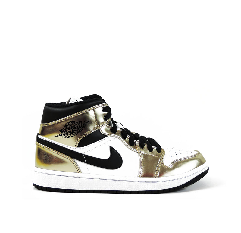 JORDAN 1 MID METALLIC GOLD BLACK WHITE